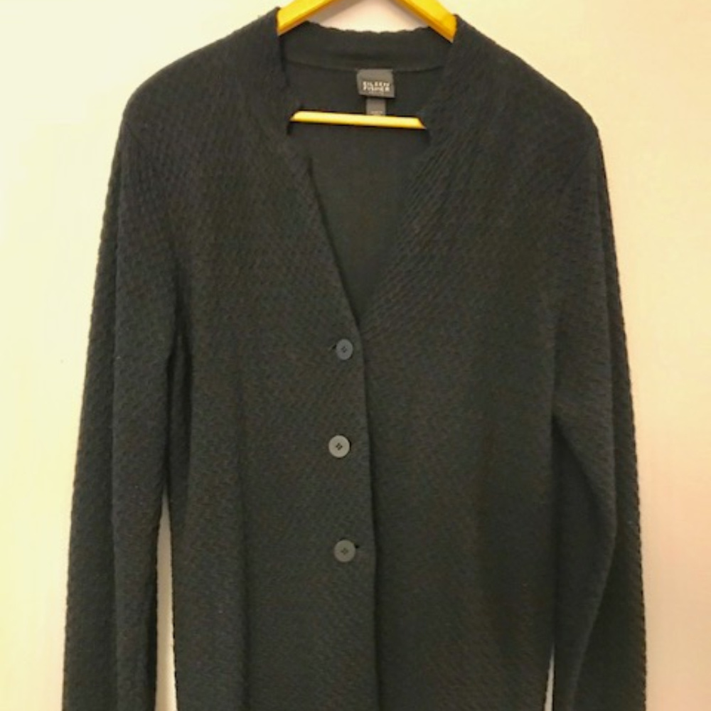 Eileen Fisher black wool blend cardigan, sz MP